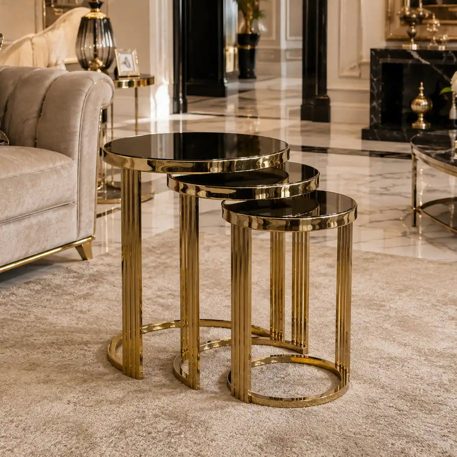 Kraker Titanyum Gold 3’lü Zigon Sehpa