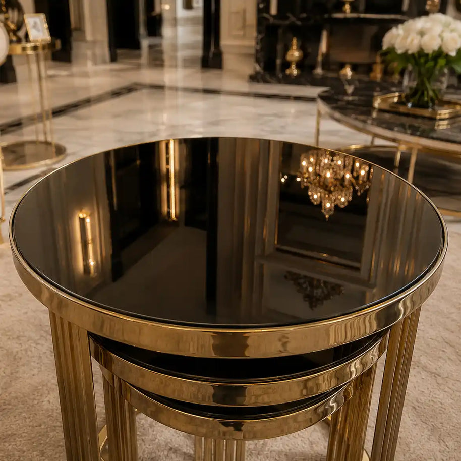 Kraker Titanyum Gold 3’lü Zigon Sehpa