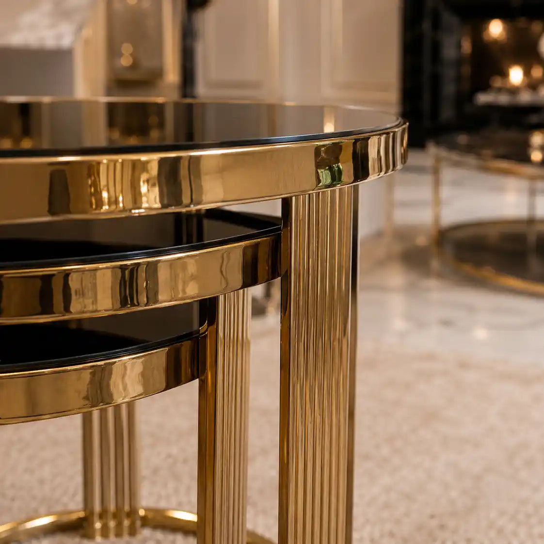Kraker Titanyum Gold 3’lü Zigon Sehpa