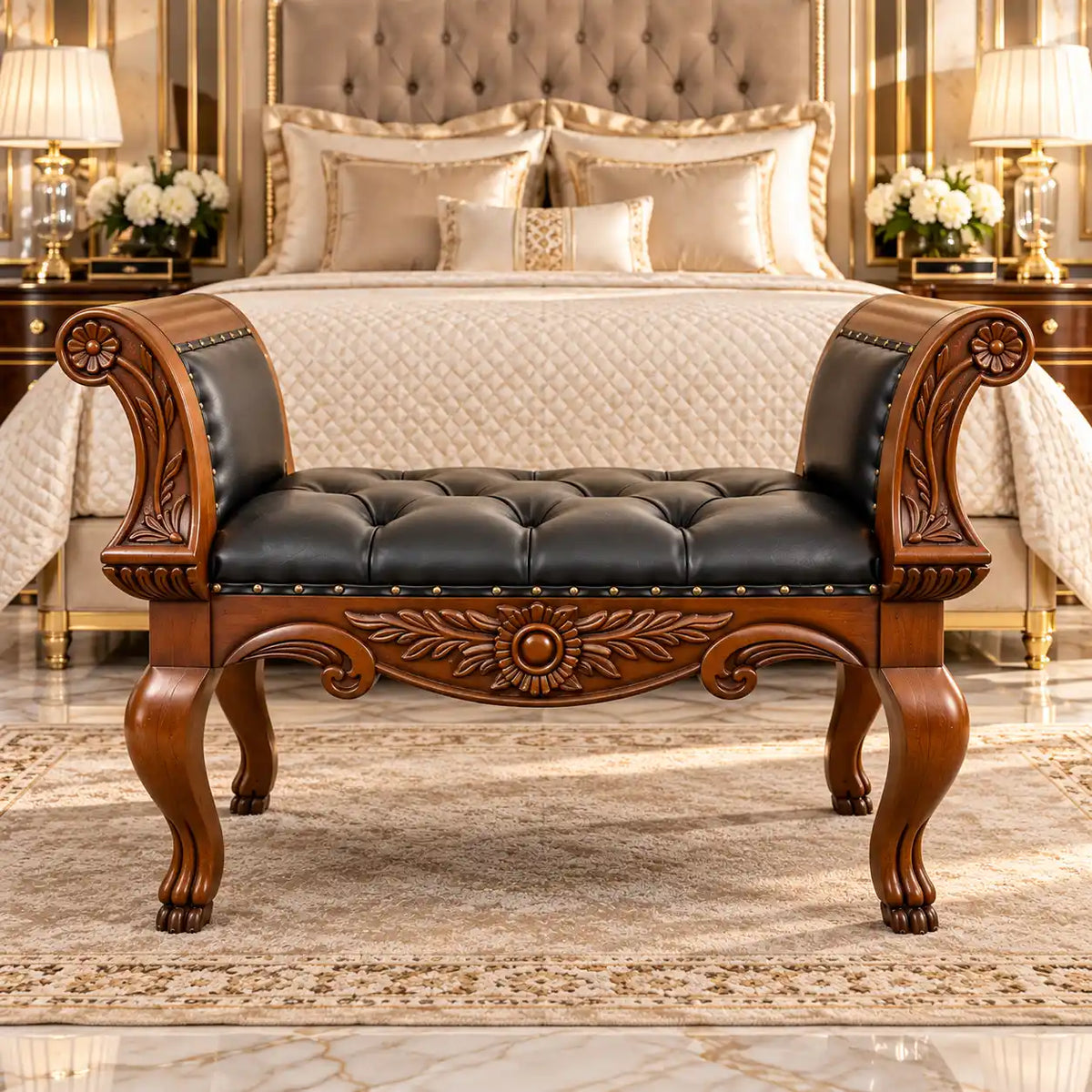 Löwenfuß-Walnuss-Hocker-Marquise