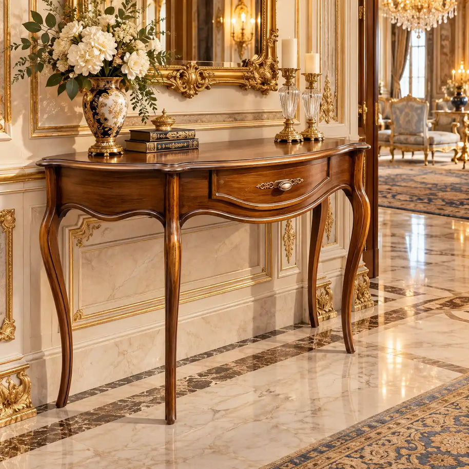 Louis XV Thin Leg Walnut Console Table