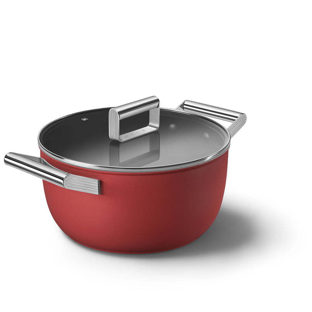 Smeg Cookware 50's Style Red Casserole Dish with Glass Lid 24 cm