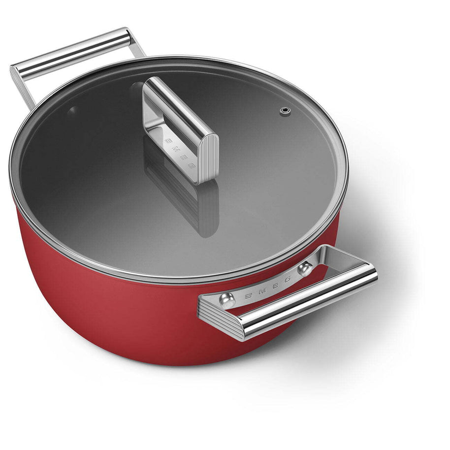 Smeg Cookware 50's Style Kırmızı Cam Kapaklı Tencere 24 cm