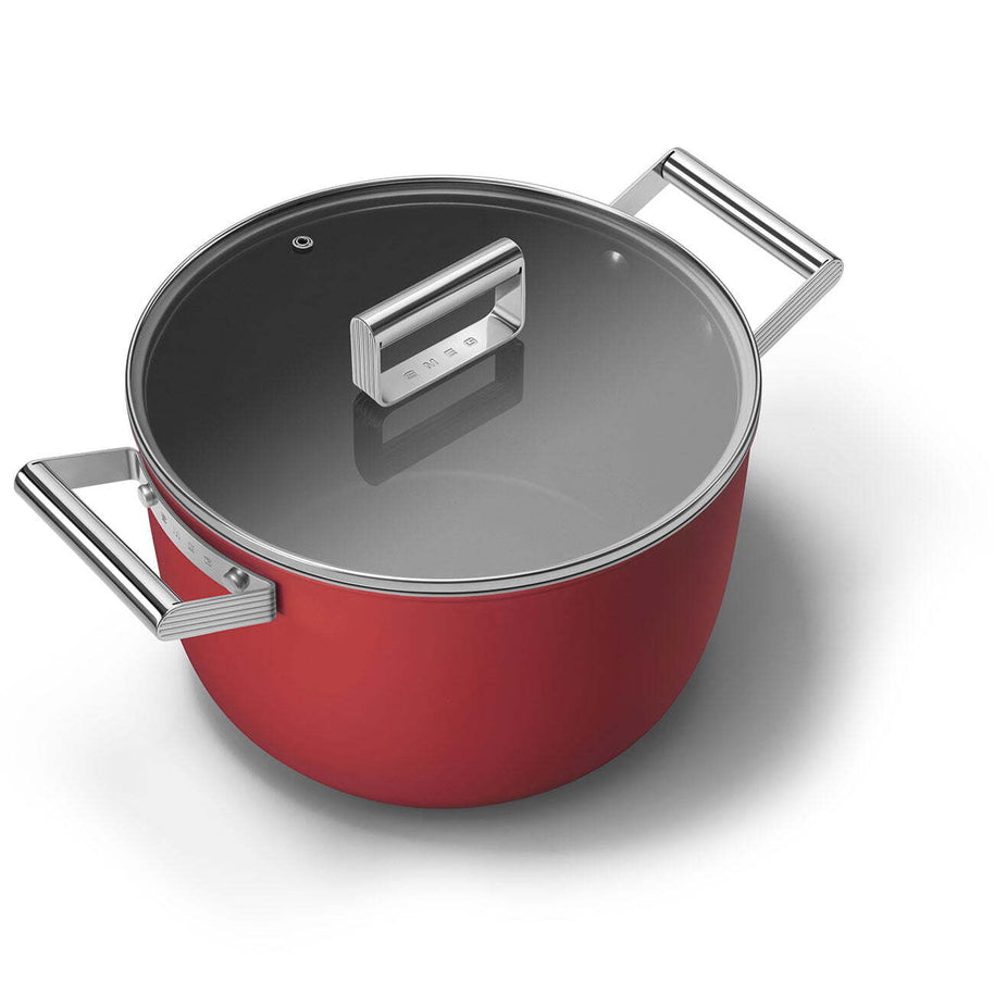Smeg Cookware 50's Style Kırmızı Cam Kapaklı Tencere 26 cm