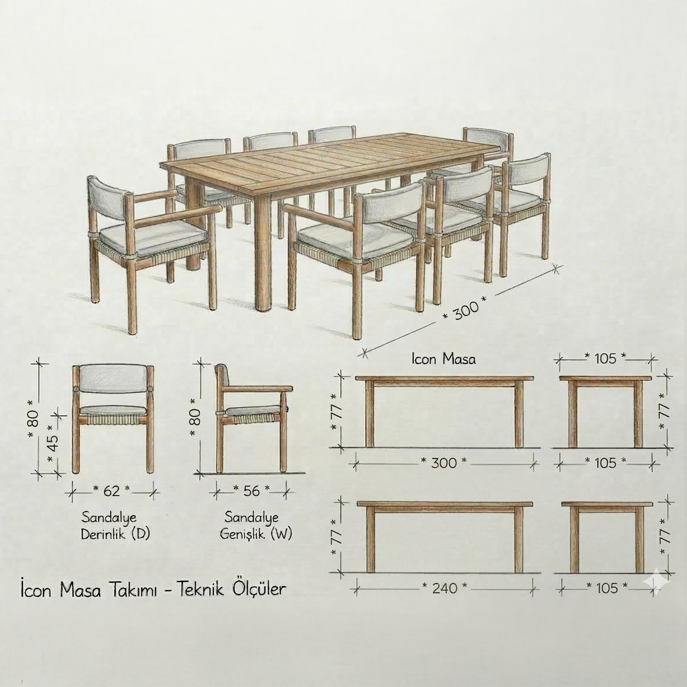 Icon Teak Bahçe Masa Takımı-300 Cm