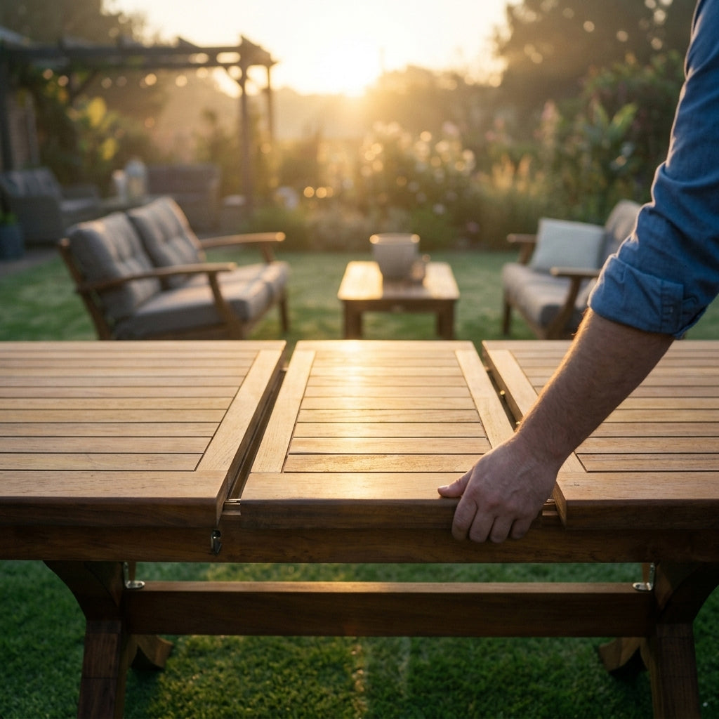Extendable Teak Garden Table Set 160 cm