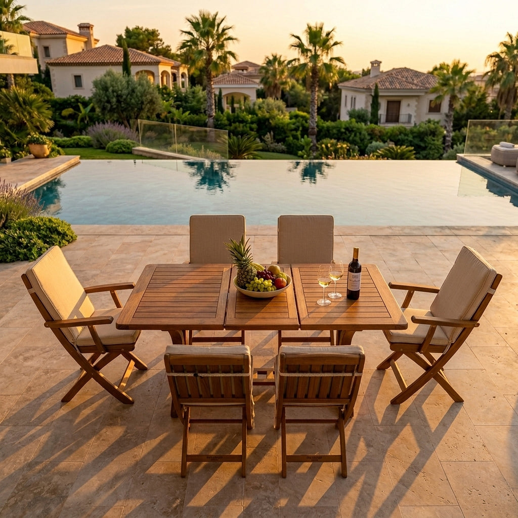 Extendable Teak Garden Table Set 160 cm