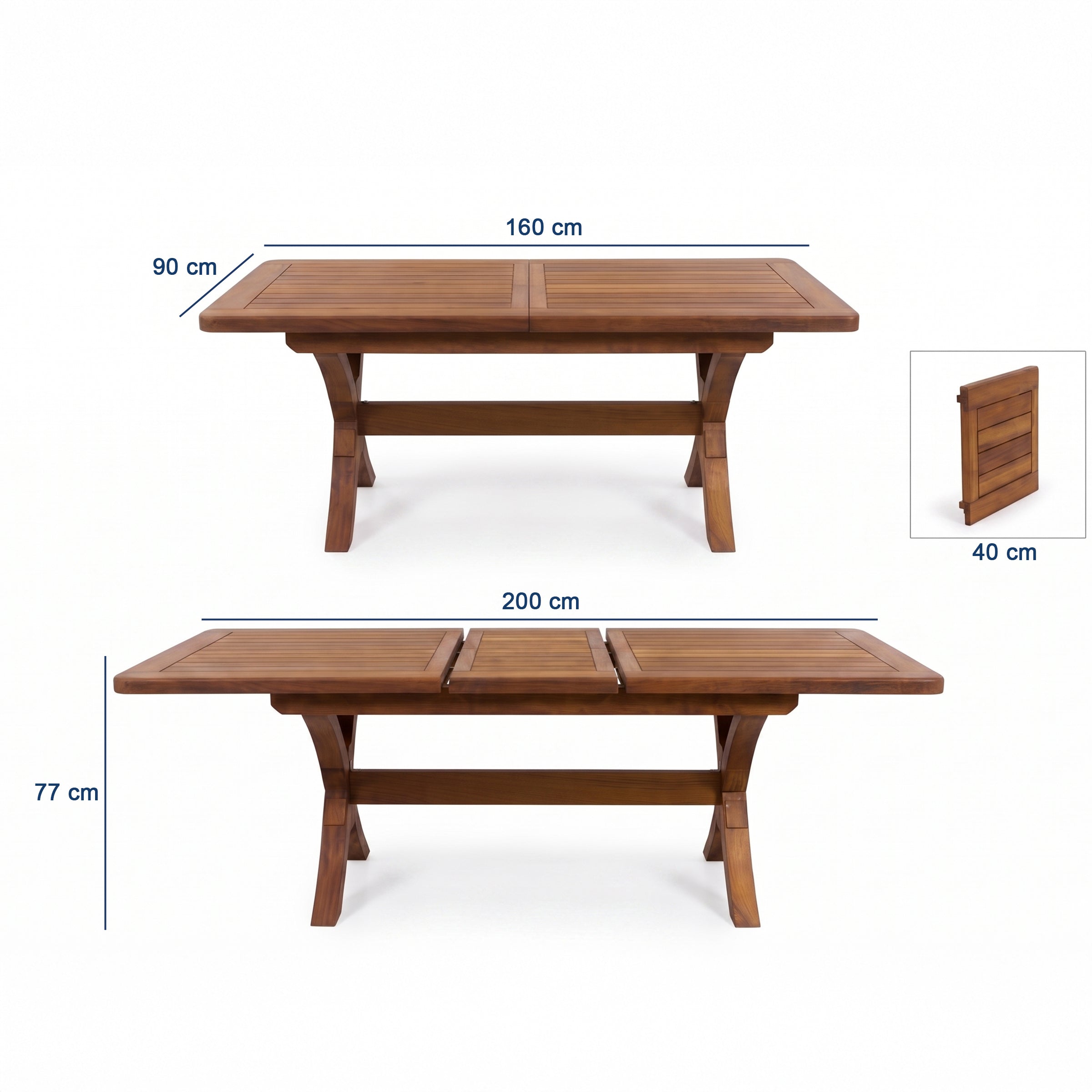 Extendable Teak Garden Table Set 160 cm