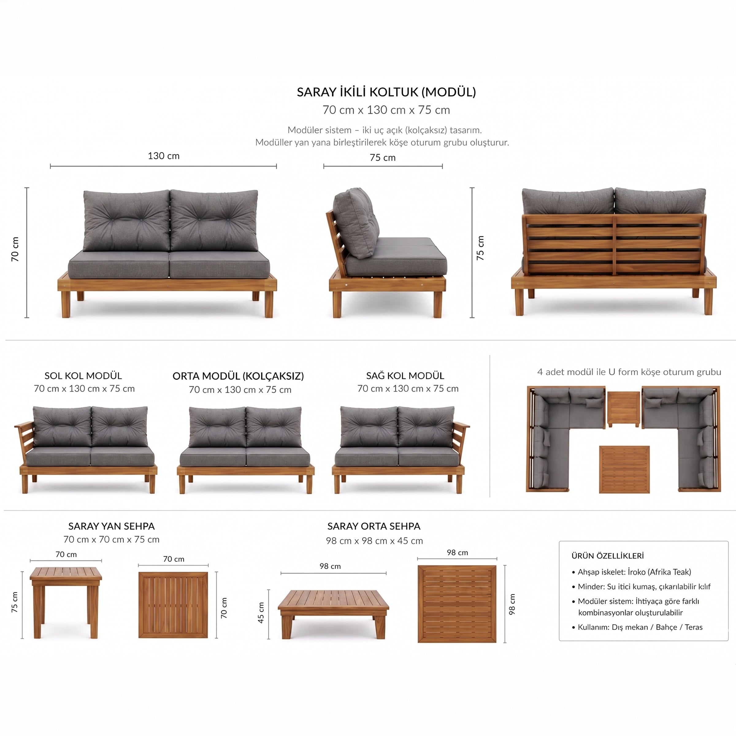 Saray Teak Bahçe Köşe Koltuk Takımı-3