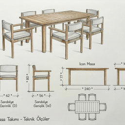 Icon Teak Bahçe Masa Takımı-240 Cm