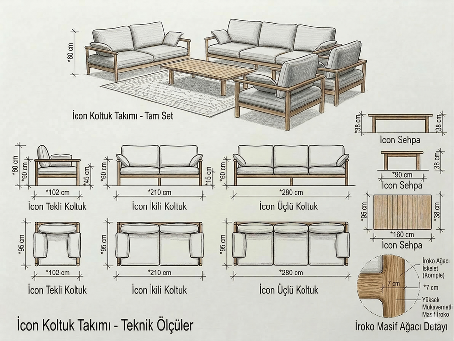 Icon Teak Bahçe Koltuk Takımı