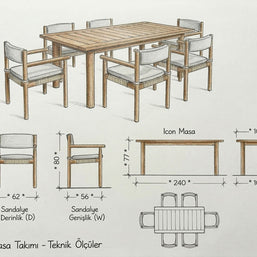 Icon Teak Bahçe Masa Takımı-240 Cm