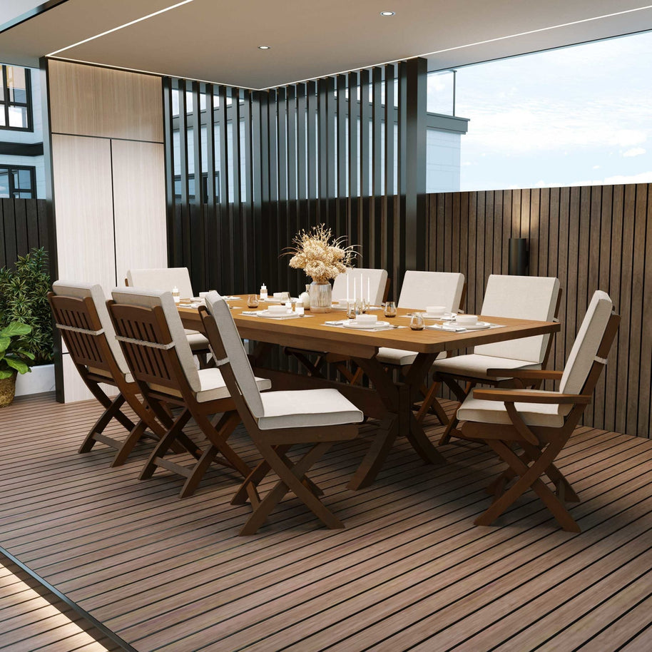 İlaveli Teak Bahçe Masa Takımı  200 Cm