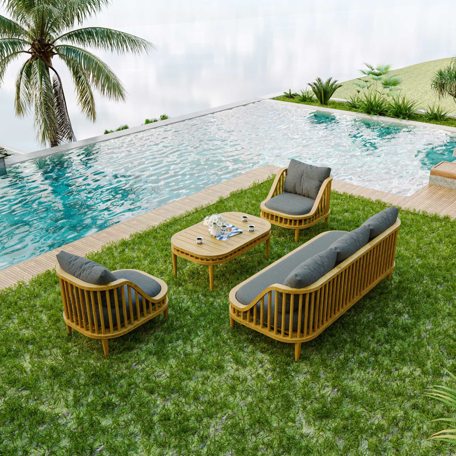 Retro Teak Bahçe Koltuk Takımı
