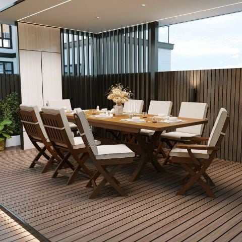İlaveli Teak Bahçe Masa Takımı  200 Cm