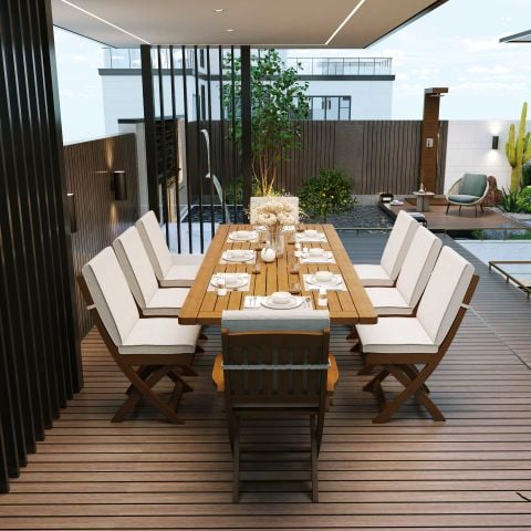 İlaveli Teak Bahçe Masa Takımı  200 Cm