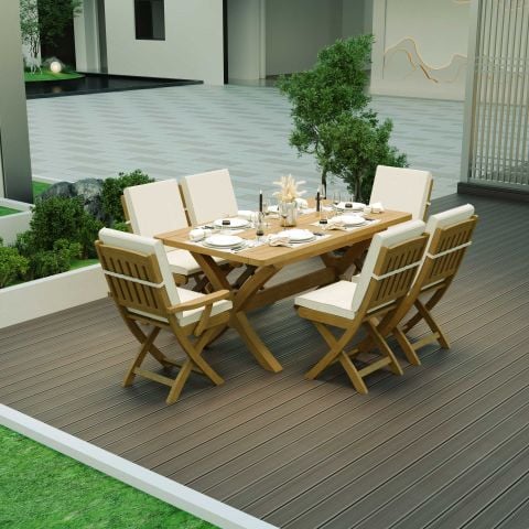 İlaveli Teak Bahçe Masa Takımı 160 Cm