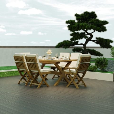 İlaveli Teak Bahçe Masa Takımı 160 Cm