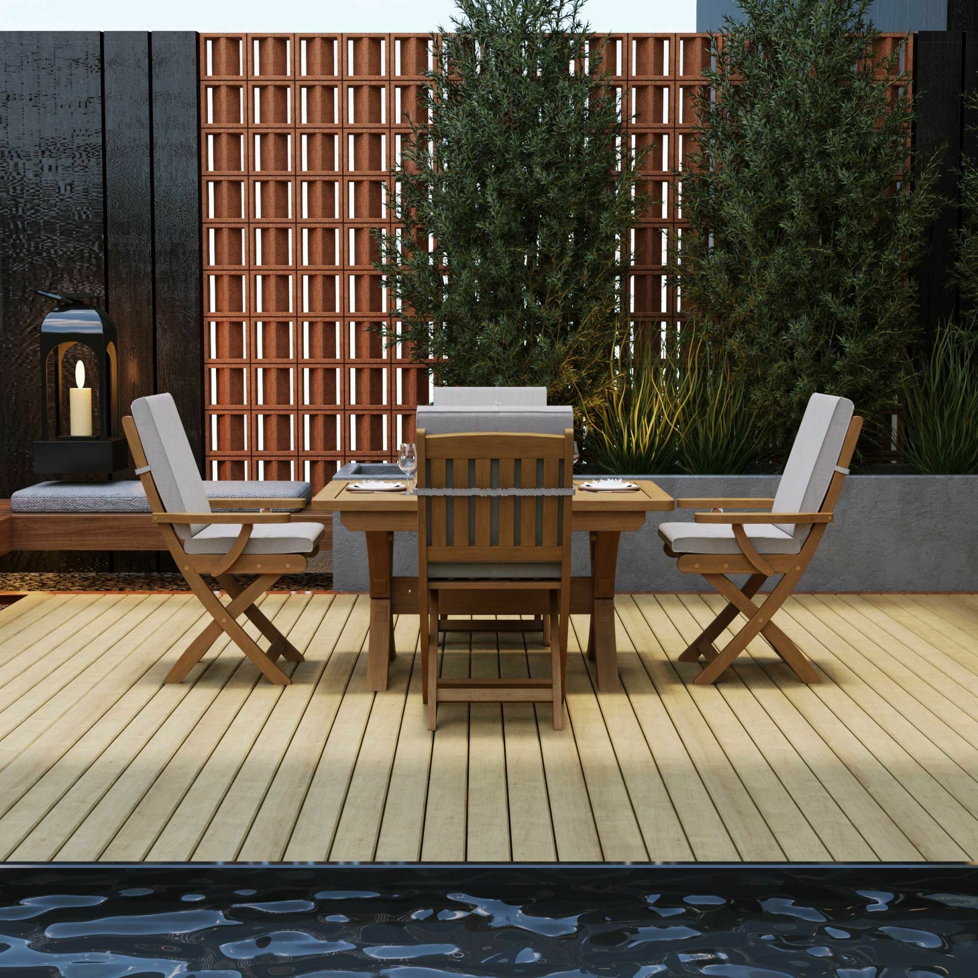İlaveli Teak Bahçe Masa Takımı 140 Cm