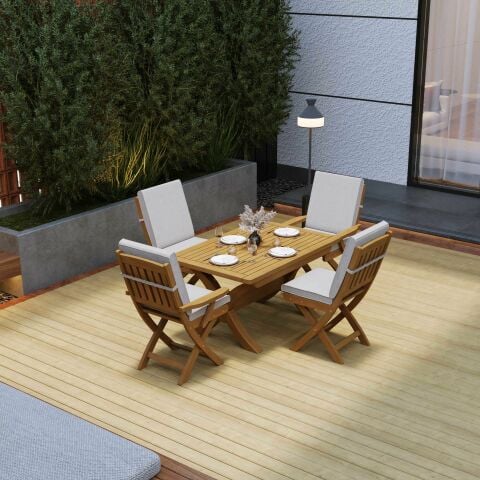 İlaveli Teak Bahçe Masa Takımı 140 Cm