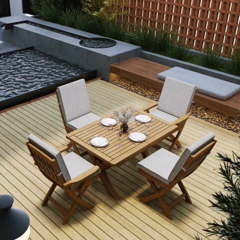 İlaveli Teak Bahçe Masa Takımı 140 Cm