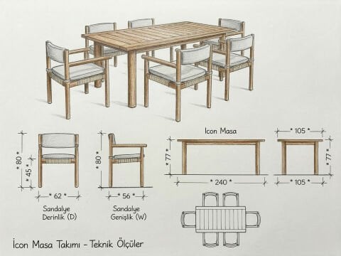 Icon Teak Bahçe Masa Takımı-240 Cm