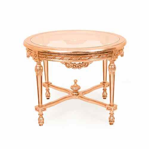 Camlı Oymalı Altın Varak Sehpa 70cm