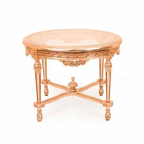 Camlı Oymalı Altın Varak Sehpa 70cm