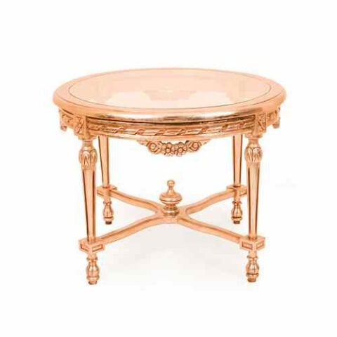 Camlı Oymalı Altın Varak Sehpa 70cm