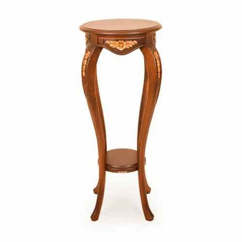 Yuvarlak Oymalı Ceviz Yan Sehpa