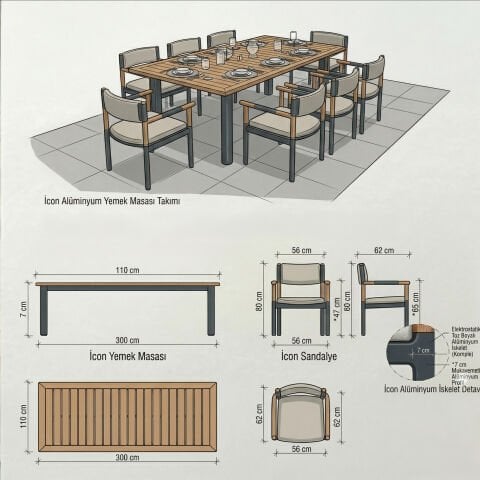 Icon Al. Bahçe Masa Takımı-300 Cm