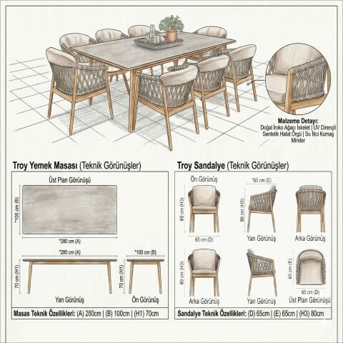 Troy Masa Takımı-280 Cm